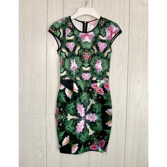 Ted Baker Sleeveless Green Floral Dress Size 0 (US Size 0-2) - Picture 1 of 5
